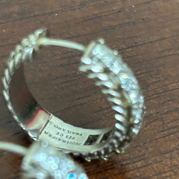 Judith Ripka Sterling Silver 925 Princess Cut Cubic Zirconia Hoop Earrings - Picture 4 of 7